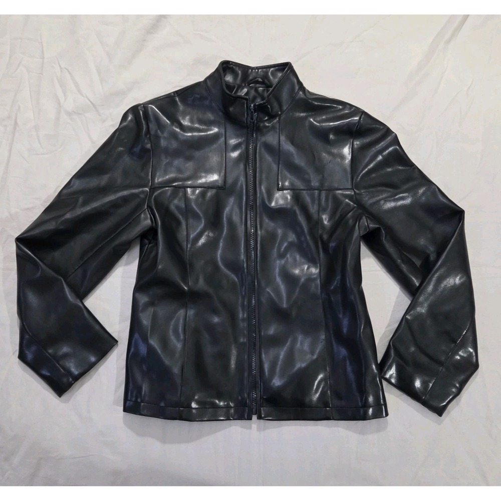 Utex Designs Womens Black Leather Coat Faux Lined Size S Jacket Pleather